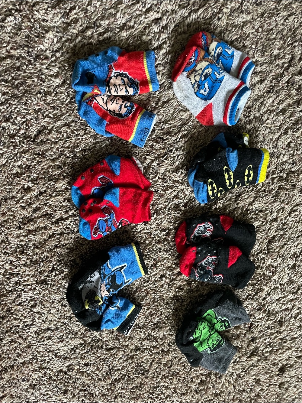 Lot of 7 Baby Superhero Ankle Socks with Non-Slip Grippers (Marvel & DC Comics)
